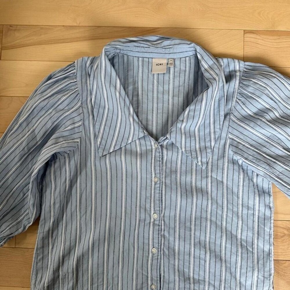 ICHI Striped Button-Up Shirt – Sky Blue Cotton Blend – Size 38 - Picture 3 of 8